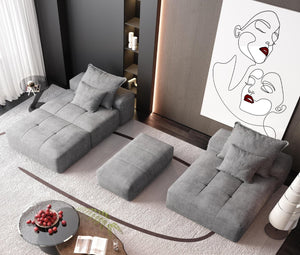 English Elm Modern Modular Sectional Sofa Set In Sparkling Chenille - 4-Piece Diy Design With Ottoman & Pillows W1885S00056