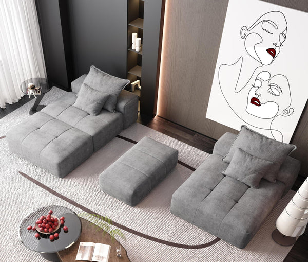 English Elm Modern Modular Sectional Sofa Set In Sparkling Chenille - 4-Piece Diy Design With Ottoman & Pillows W1885S00056