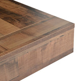 English Elm 31.4'' X 31.4'' Farmhouse Coffee Table With 2 Usb Ports and Outlets, Brown Spliced Wood Grain Center Table With Led Light, Rustic Cocktail Table With Charging Station For Living Room, White