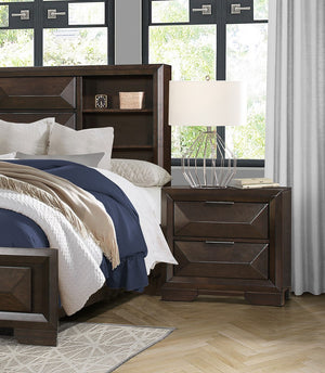 English Elm Contemporary Chesky 2-Drawer Nightstand in Warm Espresso Birch Veneer with Raised Panel Front, Metal Pulls B011P225192