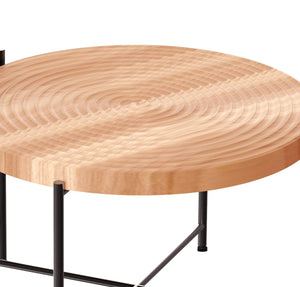 English Elm 2-Piece Rustic Coffee and End Table Set with Waterproof MDF Tops, Distressed Cylindrical Wood Look Natural Wood+Brown B2735P269979