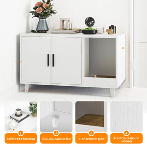 English Elm STARY Hidden Cat Litter Box Enclosure Furniture with Scratch Pad, Odor-Control, Sturdy 120LB Load White T3623P339383