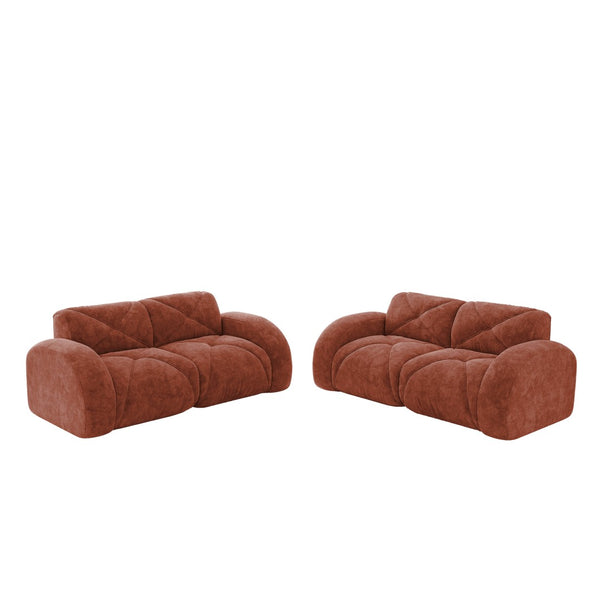 English Elm 2-piece Modular Velvet Sofa Set with Tufted Cloud Cushions for Modern Living Rooms Red W714S01637