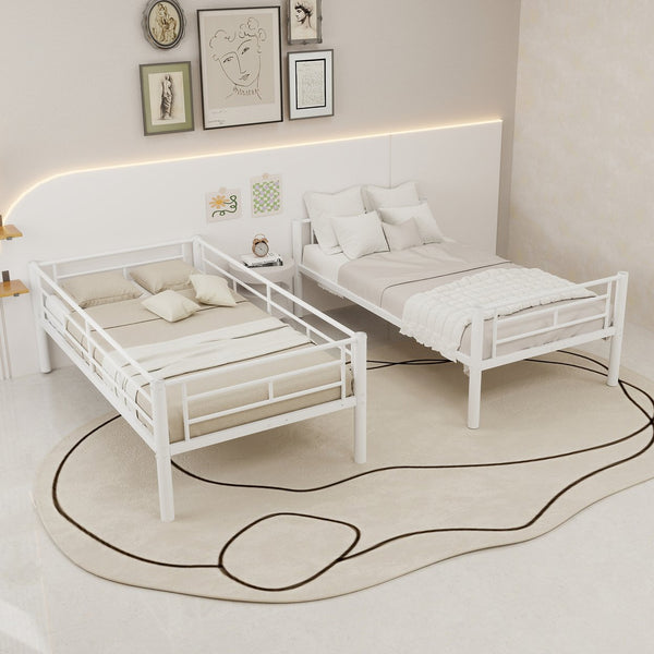 English Elm Twin Metal Bunk Bed for Kids Durable Sturdy Frame with Guardrails & Ladder, Convertible to 2 Beds White W1935P300320