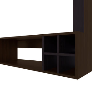 English Elm Bremmen Walnut Entertainment Center with Open Shelves, TV Panel & Hidden Storage for Modern Rooms B070S00397
