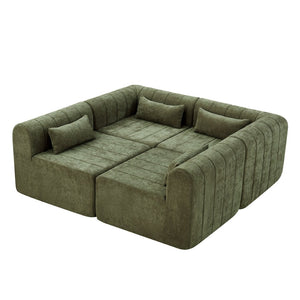 English Elm 145.5 Inch 4 Piece Modular Sectional Sofa Polyester Low Profile Living Room Couch Green N767P346281G