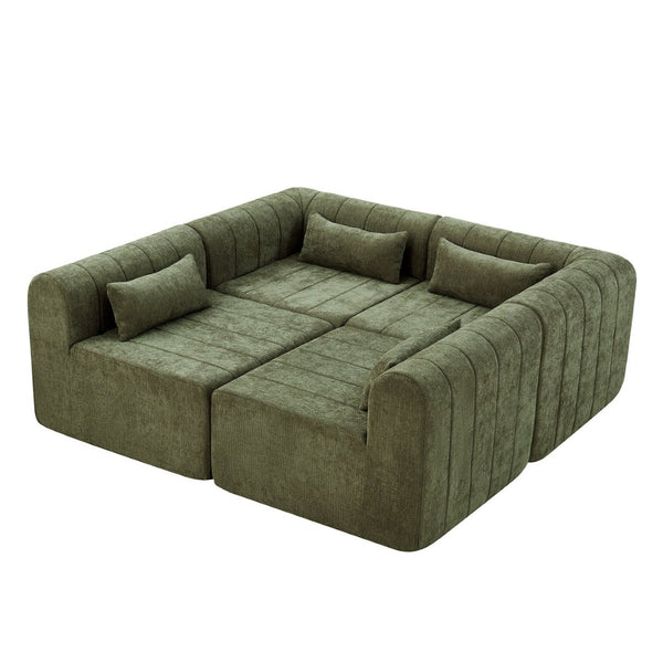 English Elm 145.5 Inch 4 Piece Modular Sectional Sofa Polyester Low Profile Living Room Couch Green N767P346281G