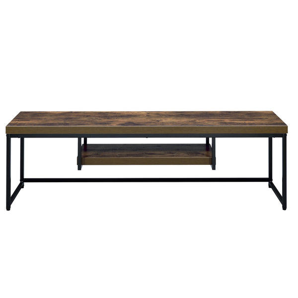 English Elm Weathered Oak 60" TV Stand with Open Shelf, Industrial Rustic Distressed Design in Black Oak Finish B062P182851