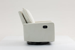 English Elm Short plush velvet armchair sofa with manual button recline, 360° swivel, cozy lounge chair for living room White W547P322815