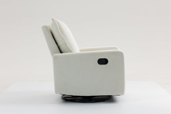 English Elm Short plush velvet armchair sofa with manual button recline, 360° swivel, cozy lounge chair for living room White W547P322815