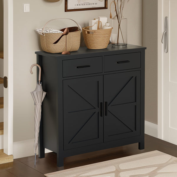 English Elm Kitchen Storage Cabinet Modern Farmhouse Buffet Sideboard with Spacious Drawers and Sturdy Storage Slate finish Black W2386P207772
