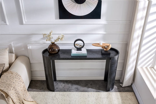 English Elm Double-layer Matte Black Console Table Curved Shelf Minimalist Entryway Sofa Side W3875P388009