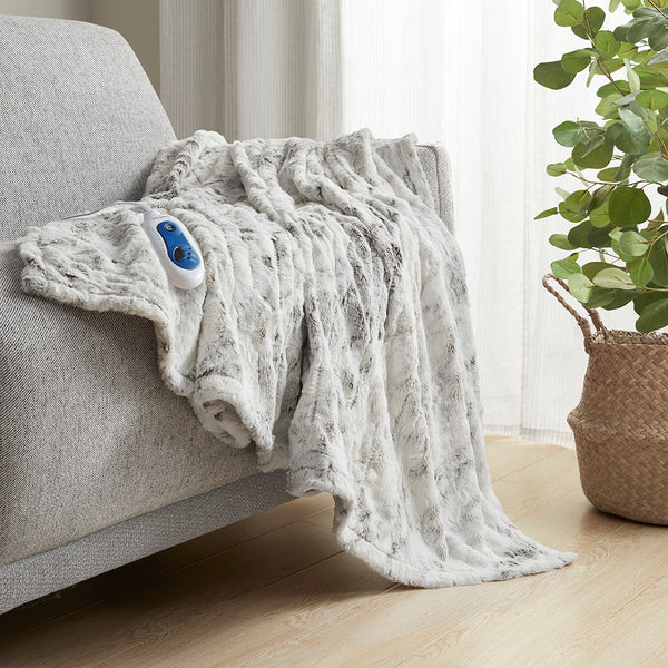 JLA Home Beautyrest - Oversized Plush Faux Fur Heated Throw with Secure Comfort, Low EMF, OEKO-TEX, Machine Washable BR54-1371