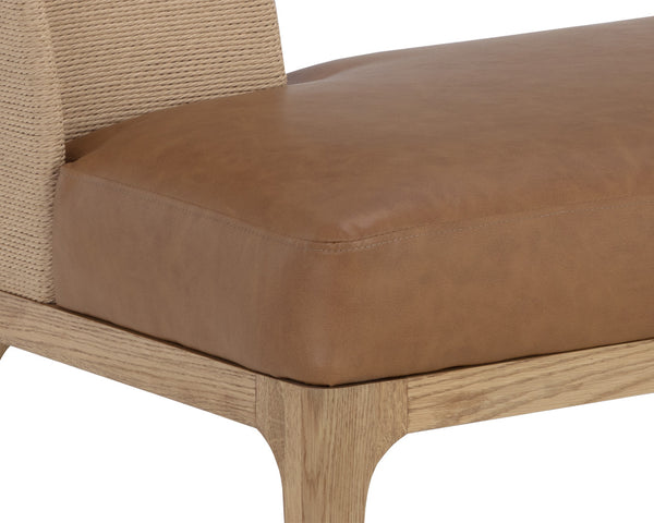 Sunpan Brocco Bench - Stylish Oak Frame with Paper Rope Backrest & Milliken Cognac Faux Leather Seating