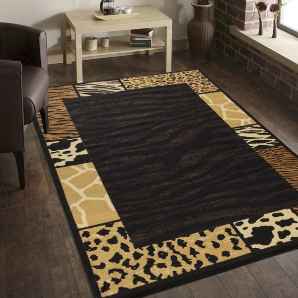 English Elm Tribes Bold Black Animal Print Area Rug, 7'10" X 10'3", Durable & Kid-Pet Friendly For High Traffic Spaces B186P316764-GIGA