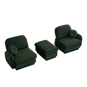 English Elm Chenille Cloud Modular Loveseat with Deep Foam Cushions Quilted Back and Ottoman Green W714S01766