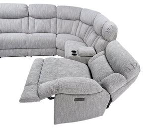 English Elm Steve Silver - Park City 5-Piece Sectional Sofa - Pearl Silver Power Recliner With Usb Charging & Console Storage B081S00263-GIGA