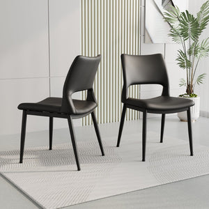 English Elm Modern Black Pu Leather Dining Chairs Set of 2 Ergonomic Metal Frame Seating W1727P251122