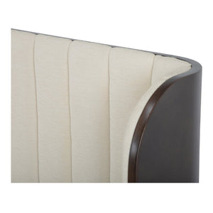 English Elm Scarlette Upholstered Sleigh Queen Bed Cream Polyester Headboard Dark Birch Frame B2769S00003