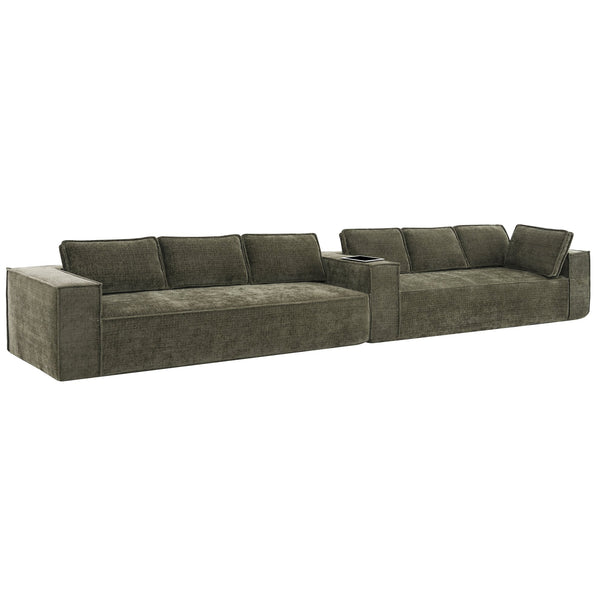 English Elm 129.5" Minimalist Modular Sectional Sofa – Wrinkle-Resistant Chenille, No-Assembly L-Shape Comfort and Flexibility Green N723S9685F