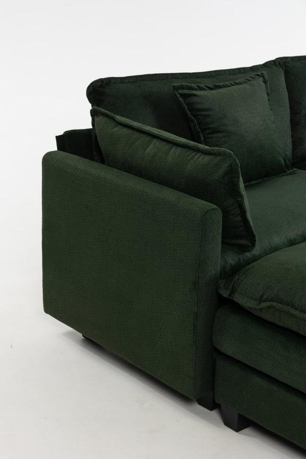 English Elm Modern Chenille Sectional Sofa with Ottoman Modular Layout for Spacious Living Rooms Antique Green W2530S00019