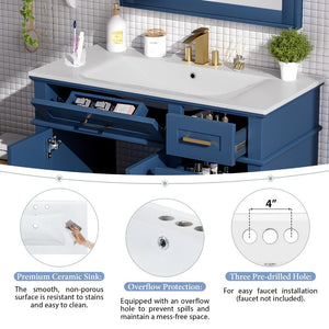 English Elm 36" Navy Bathroom Vanity Solid Wood Frame Ceramic Sink Gold Hardware Soft Close Blue N729P380151C