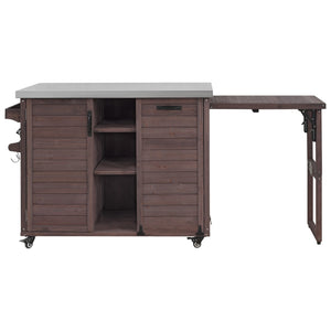 English Elm K&k Outdoor Rolling Kitchen Island Fir Wood Stainless Steel Top with Foldable Prep Station Dark Brown N707P370276Z