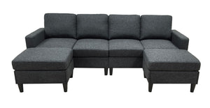 English Elm Cordory Corduroy Modular Sectional with Ottomans Retro Exposed Legs Living Room B2748S00034
