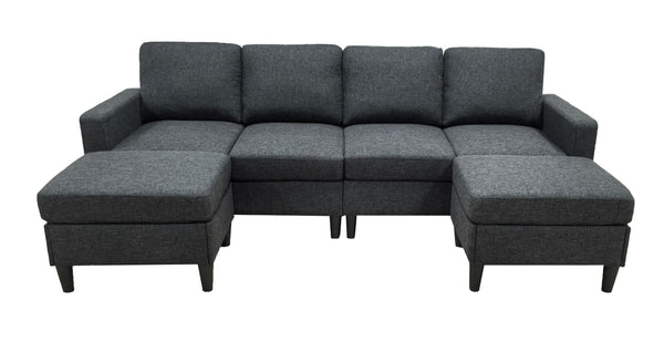 English Elm Cordory Corduroy Modular Sectional with Ottomans Retro Exposed Legs Living Room B2748S00034