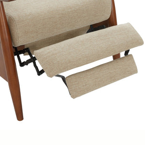 English Elm Tustin Mid-century Push Back Recliner with Chestnut Wood Arms and Performance Fabric Beige B050P429143
