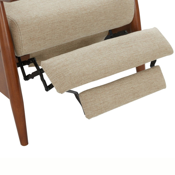 English Elm Tustin Mid-century Push Back Recliner with Chestnut Wood Arms and Performance Fabric Beige B050P429143
