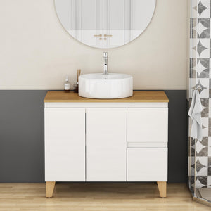 English Elm 36-inch Glossy White Bathroom Vanity with Ceramic Sink Soft Close Drawers Minimalist W3151S00071