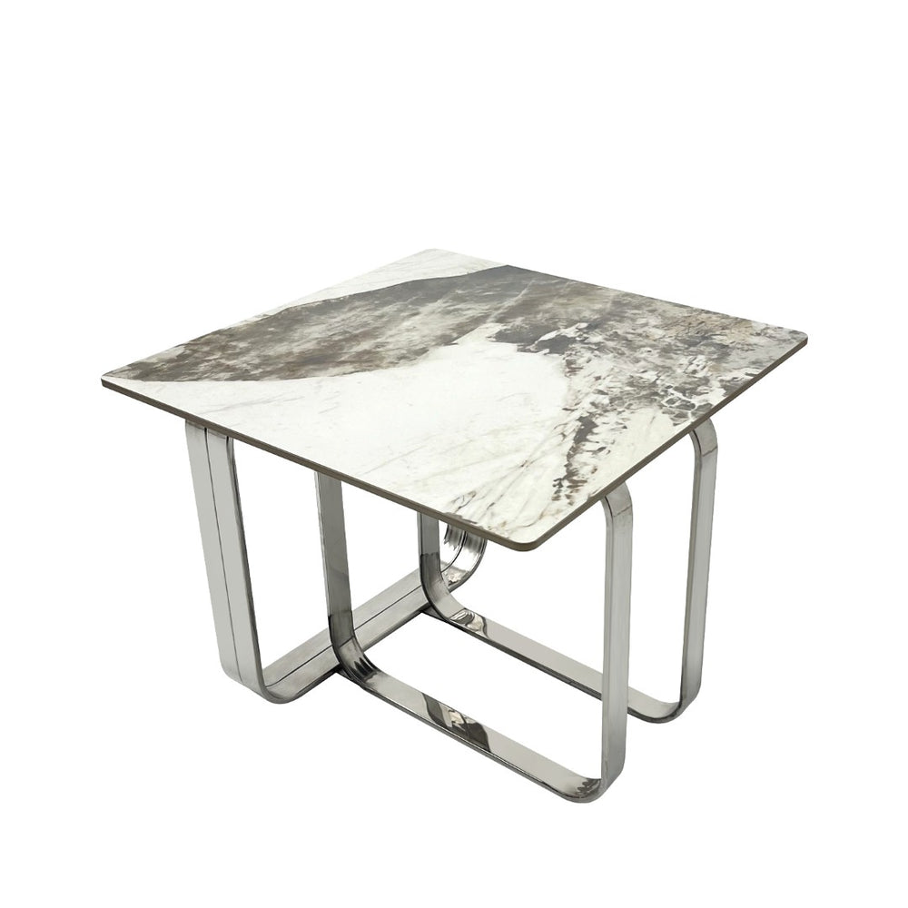 English Elm Rectangular End Table With Sintered Stone Top & Sleek Silver Frame For Modern Living Spaces W2978S00019-GIGA