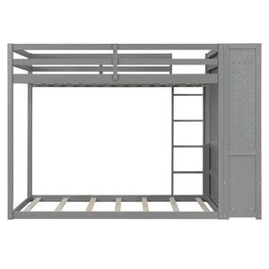 English Elm Twin Bunk Bed with Storage Drawers Hanging Rail Led Shelves and Pegboard Organizer Gray LT000282AAE