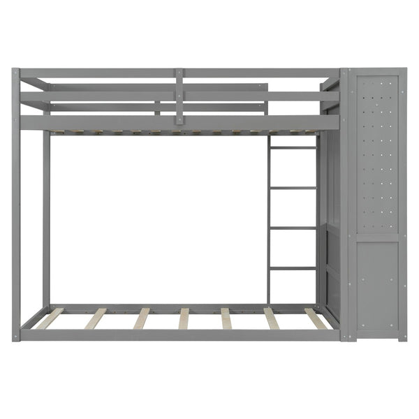 English Elm Twin Bunk Bed with Storage Drawers Hanging Rail Led Shelves and Pegboard Organizer Gray LT000282AAE