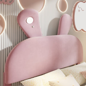 English Elm Full Pink Velvet Platform Bed Cartoon Ear Headboard Led Light Storage Stools N709P195300H-1