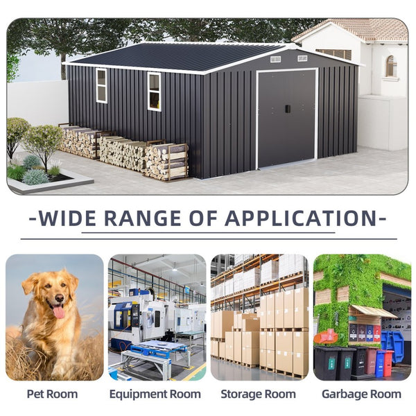English Elm Campcraft 10x12 Ft Steel Outdoor Storage Shed with Daylight Windows and Weather Resistant Build Dark Gray W1598S00031