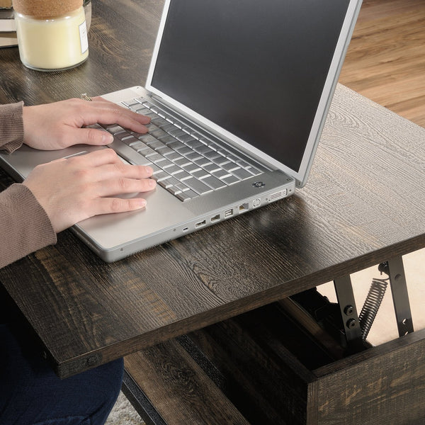 English Elm Lift-Top Coffee Table With Hidden Storage, Adjustable Workspace, And Stylish Brown Finish For Modern Homes B356P367937