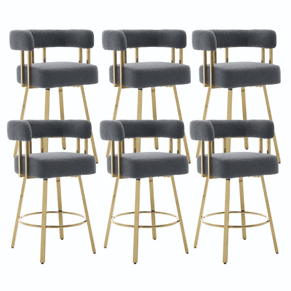 English Elm Ts Teddy Fleece Accent Chair Set of Two with Gold Square Legs for Glam Modern Spaces Gray W2311P412752