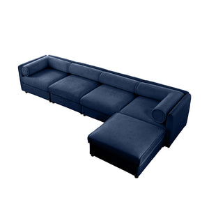 English Elm Modular 4-Seat Sectional Sofa With Ergonomic Backrests, Storage & Versatile Blue Design For Comfort W714S01053
