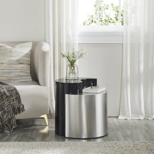 English Elm YING Ying Yang Modern End Table with Iron Sheet Frame, Durable Contemporary Accent for Living Rooms Black+Silver B009140743