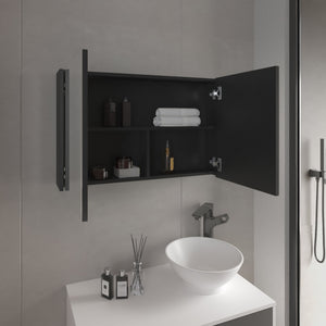 English Elm Bouti Double Door Mirror Medicine Cabinet with Three Shelves for Bathroom or Kitchen, Sleek Wall-Mount Black 36.3 L x 24.9 W x 4.4 H B200P240249