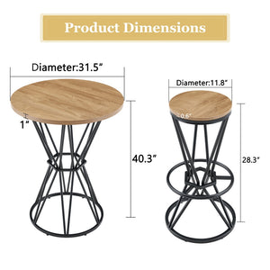 English Elm Single Package Industrial Bar Set Round Mdf Top with Metal Frame Seats 2 for Kitchen Black,Wood W1151P434793