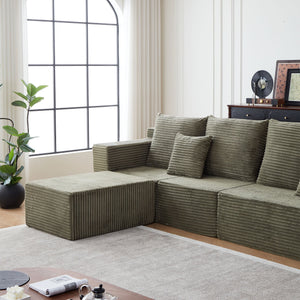 English Elm Deep Seat Corduroy Modular Cloud Couch - Plush Comfort With Built-In Cup Holders, No Assembly Needed! W848S00053