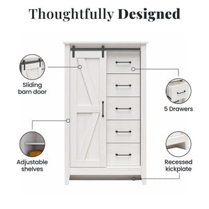 English Elm Alton Farmhouse Chest with Sliding Barn Door Five Drawers and Matte Black Hardware Oak B2733S00019