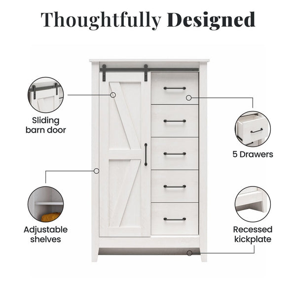 English Elm Alton Farmhouse Chest with Sliding Barn Door Five Drawers and Matte Black Hardware Oak B2733S00019