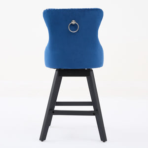 English Elm Swivel Velvet Barstools with Tufted Button Back, 360° Rotate, Plush Foam & Rubberwood Frame Blue W1143P241331