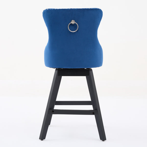 English Elm Swivel Velvet Barstool with Tufted Back, 360° Swivel, Plush Foam & Steel Spring Seat, Sturdy Wood Frame (Set of 2) Blue W1143P241331