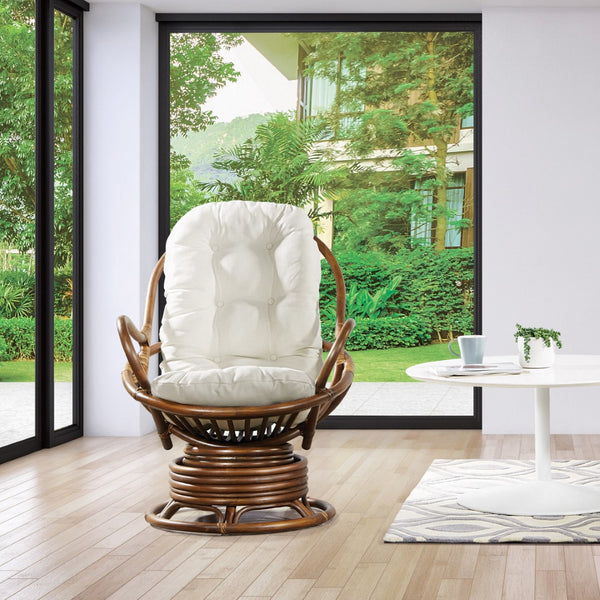 OSP Home Furnishings Kauai Rattan Swivel Rocker Chair Linen