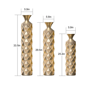 English Elm Metal Antique Gold Decorative Vase Set Of 3 - Modern Geometric Design With 3D Triangle Pattern W2796P193603